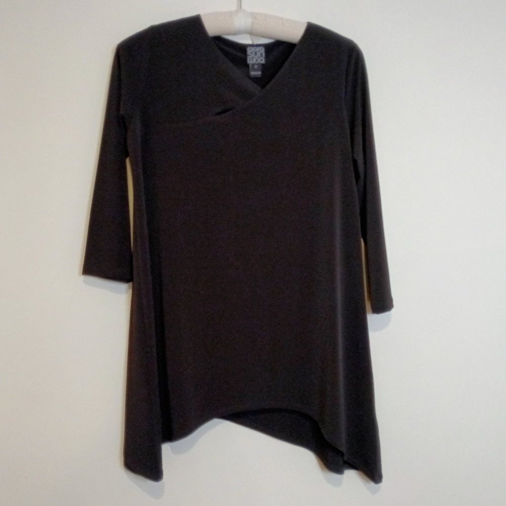 Clara Sun Woo Synthetic Jersey Knit Tunic Top w/ Scarf Hem Size